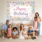 Floral Happy Birthday Backdrop Banner Size 10x8 Ft Watercolor Wildflower & Glitter Design Durable Polyester Photo Booth Background for Women's Birthday & Bridal Shower Decorations Supplies - Image 4