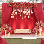 50×14ft Wrinkle Free Red Backdrop Curtain for Wedding Parties,10 Panels 5×14ft Height Soft Silky Polyester Backdrop Drapes Photo Back Ddrop Curtains for Events Photography Christmas Background Cloth - Image 3