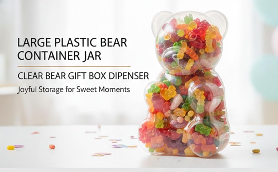 Bear Shaped Jar, Plastic Clear Bear Gift Box Dispenser Favors, Fillable Candy Box with Large Capacity Storage for Candies, Baked Food, Small Gifts - Image 2