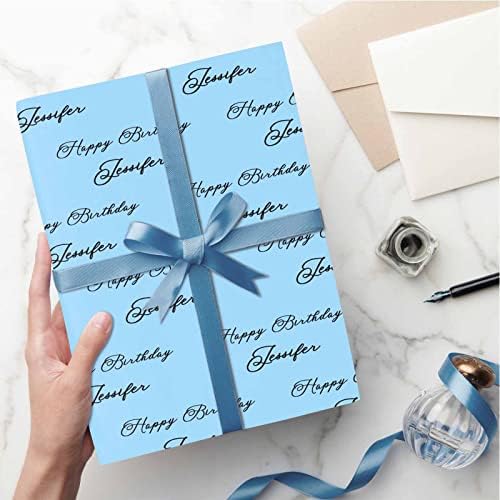 Personalized Photo Wrapping Paper, Custom Face Gift Wrapping Paper Roll with Printed Picture Happy Birthday with Name Sky Blue for Friend Grandma Grandpa Birthday Wedding Christmas Gifts 5 Rolls - Image 5