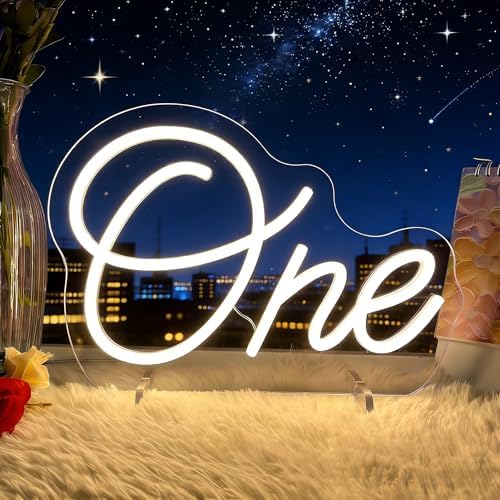 One Neon Sign for First Birthday LED Signs Warm White One Year Old Birthday Table Number Neon Lights Lamp for Home Birthday Party Decor Bedroom Decorations Christmas Gift 30cm*21cm by Letourlivesbefullofloveandcolor