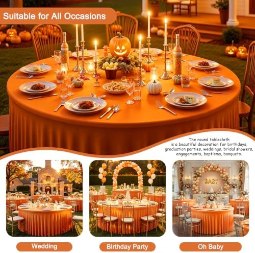 GALLETY 4 Pack Orange Spandex Round Tablecloth 60 Inch for 5 FT Circle Tables, Reusable Fitted Stretch Round Table Cloths for Fall Thanksgiving, Halloween, Birthday, Wedding and Autumn Party - Image 4