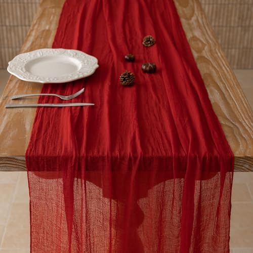 6Pcs Red Cheesecloth Table Runner 120 Inches for Party Boho Home Decor - Image 5