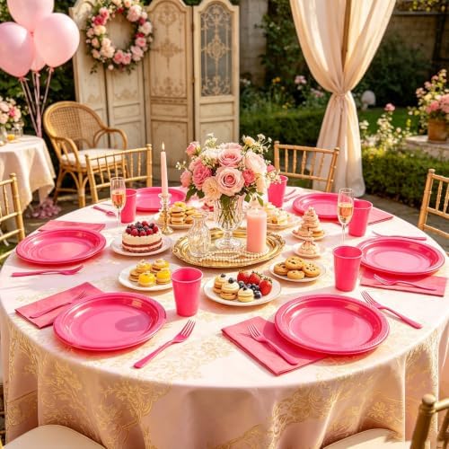 200pcs Hot Pink Plastic Party Plates Set, Disposable Pink Plates and Napkins for Party, 50 of Each 9" Dinner Plate, Napkins, Cups & Cutlery Plastic Party Supplies for Birthday, Baby Shower, Wedding - Image 4