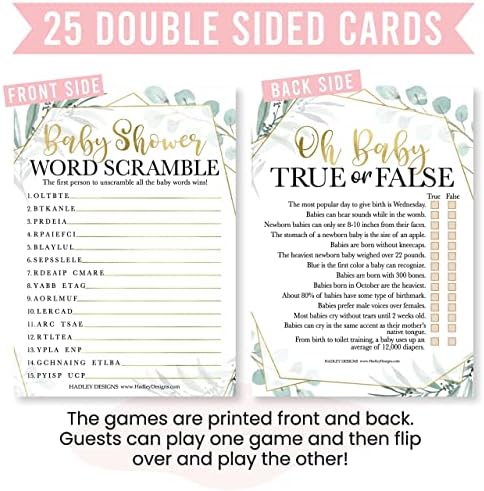 Hadley Designs 25 Greenery Word Scramble For Baby Shower, 25 True Or False Game, 25 Baby Animal Matching, 25 Nursery Rhyme Game - 4 Double Sided Cards Baby Shower Ideas, Baby Shower Party Supplies - Image 6