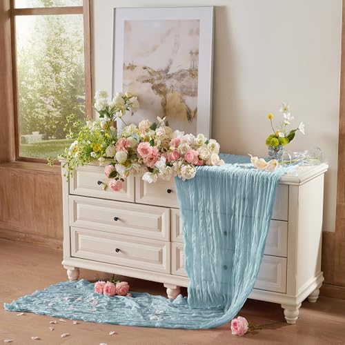 Dusty Blue Cheesecloth Table Runner 120inch Boho Gauze Home Decor - Image 6