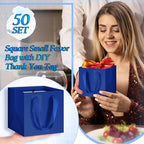Windyun 50 Pcs Mini Paper Gift Bags with Handle 6 x 6 x 6'' Square Small Favor Bag with DIY Thank You Tag for Christmas Birthday Wedding Bridal Shower Bridesmaid Graduation Party (Dark Blue) - Image 3