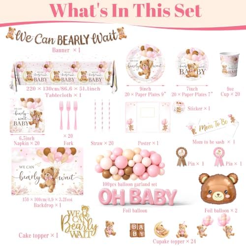 Pink Bear Baby Shower Decorations for Girl Bear Bear Theme Party Supplies - Image 4