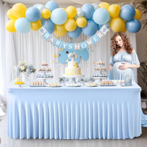 Shillance 2 Pack Baby Blue Spandex Table Clothes for 8 Foot Rectangle Tables, Wrinkle Free Fitted Tablecloths Stretch Ruffles Table Cover for Party, Banquet, Wedding and Events - Image 6