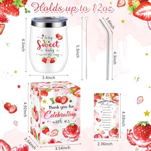 Hoolerry 6 Set Baby Shower Cups, 12oz Stainless Steel Tumbler, Strawberry - Image 2