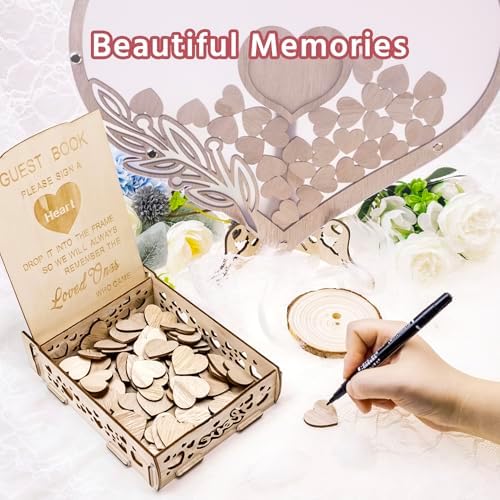 Wedding Guest Book Alternative, Rustic Heart Shaped Wooden Guest Book with 100 Wooden Hearts Tree for Wedding Party Birthday, Personalized Wedding Decor with Guest Sign-In Box & Heart Frame for Photo - Image 6