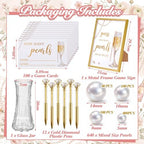 Chumia Guess How Many Pearls Set Bridal Shower Game Set Including 1 Game Sign 1 Glass Jar 12 Pens 100 Cards 640 Pearls Guess How Many Pearl in The Jar for Wedding Baby Shower Decorations for Party - Image 2