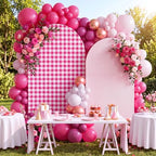 Tegeme 2 Set Gingham Arch Backdrop Cover 7.2ft 6.6ft Arch Cover, Rose Pink - Image 5