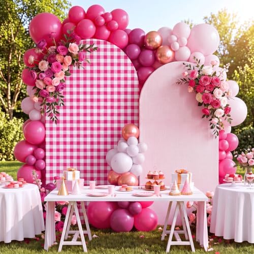 Tegeme 2 Set Gingham Arch Backdrop Cover 7.2ft 6.6ft Arch Cover, Rose Pink - Image 5
