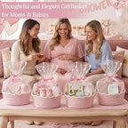 8 Pack Scalloped Small Woven Basket with Gift Bags and Ribbons 12"x 8"x 5" Cotton Rope Storage Organizer with Handles Cute Empty Gift Basket for Nursery Birthday Baby Shower, Pink - Image 3