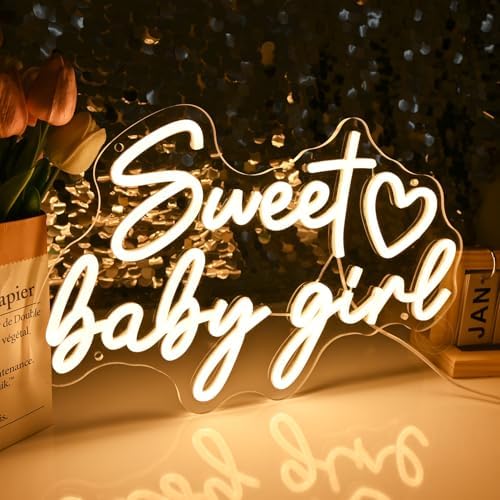 Britrio Sweet Baby Girl Neon Sign Baby Shower 1st Birthday Party Backdrop - Image 2