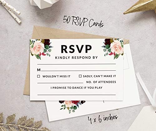 RSVP Postcards (Set of 50) 4"X6" Blank with Mailing Side,RSVP Reply Response Cards for Wedding Floral & Leaves Print Return Cards - Image 3