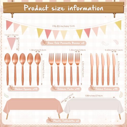 Mimorou 342 Pcs Rose Gold Party Supplies Plates Napkins Cups - Image 4