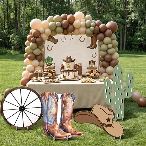 4 Pcs Western Party Decorations, Large Cowboy Birthday Party Decorations, 24 Inch Plastic Cardboard Cutouts Props, Wild West Themed Standups with Boots Wagon Wheel Cactus Hat for Photo Booth - Image 7