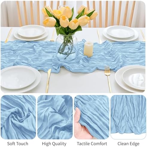 16 Pack Baby Blue Cheesecloth Table Runner 21.5 x 120 Inches Boho Gauze Table Runners 10FT Long Cheese Cloth Table Runner for Bridal Shower Baby Shower Birthday Party Wedding Decor - Image 4