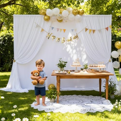 10×10ft White Backdrop Curtain for Weeding Parties, Wrinkle-Free Fabric Drape for Baby Shower, Birthday Party Decorations, Photography Photo Booth Background, Single Panel No Sewing, with Rod Pocket - Image 5