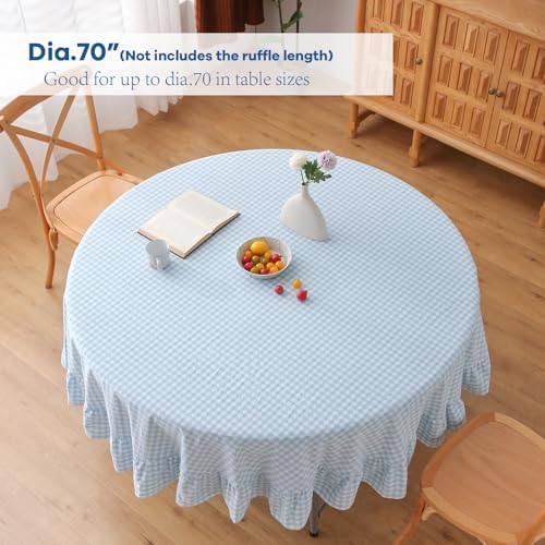 Light Blue White Gingham Tablecloth Round Dia.70“ - Image 3