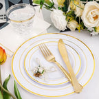 NOCCUR 700PCS Gold Plastic Plates - Gold Disposable Dinnerware Set for 100 - Include 200 Dinner/Dessert Plates, 300 Cutlery, 100 Cups, 100 Napkins, Idea for Wedding/Party/New Year - Image 3