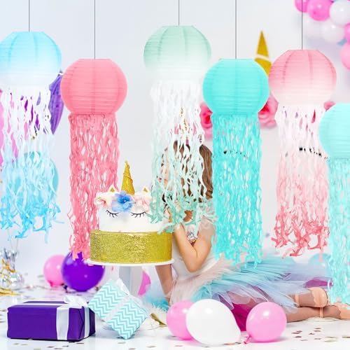 Retisee 12 Pcs Hanging Jellyfish Paper Lanterns, Gradient Color - Image 6