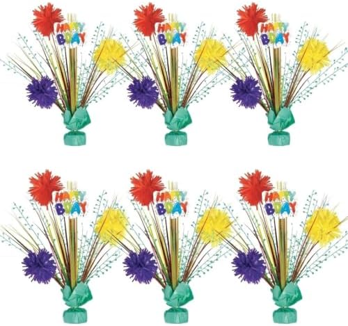 Exquisite Birthday Pom Pom Spray Centerpieces 6 Pack, 18 Inch Decor by Exquisite