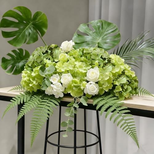 100 Pcs Faux Green Mix Hydrangea Artificial Flowers Bulk, Fake Silk Hydrangea Flowers Heads with Stems for Wedding Decorations Garden Party Baby Shower Porch Home Decor Table Centerpieces - Image 5