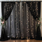 20x8ft Black Tulle Backdrop Curtain with Lights String for Parites, Sheer Backdrop Curtains for Wedding Baby Shower Birthday Party Photo Shoot Decorations by Partisky