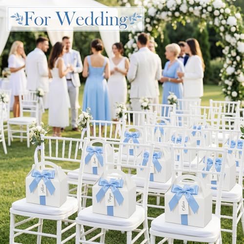 Maitys 50 Set Large Gable Boxes with Handle, Ribbon, Tag, White,Light Blue - Image 7