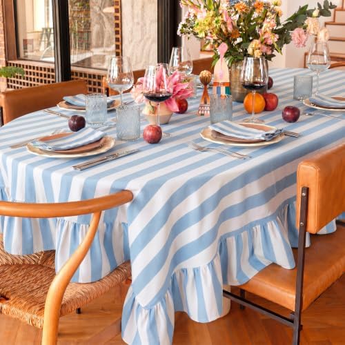Tudomro Striped Tablecloth, Rectangle, Baby Blue, White, 84'' X 60'' - Image 7