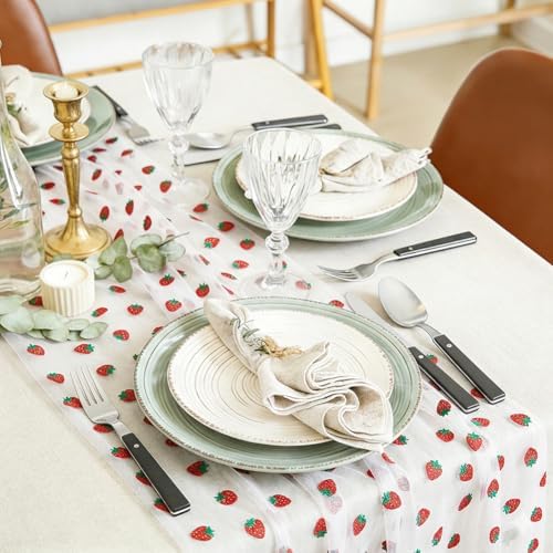 12 Pcs 29x70 Inch Strawberry Tulle Table Runner, White Lace Strawberry Tablecloth for Cake Birthday Party Wedding Baby Shower Christmas Decorations - Image 4