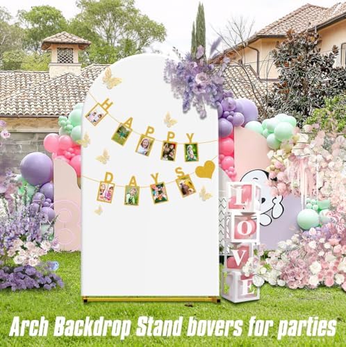 7.2FT Wedding Arch Backdrop Stand and Cover ,Double-Color Spandex Fitted Arch Covers Round Top Balloon Arched Frame for Wedding/Baby Shower/Birthday/Party/Graduation /Indoor Outdoor Use (White +Ivory - Image 6
