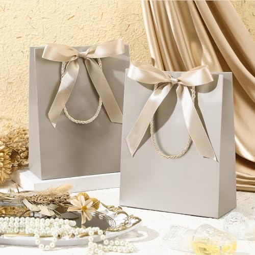 Silkfly 24 Pcs Paper Gift Bags with Handle 9x7x3.15'', Champagne - Image 5