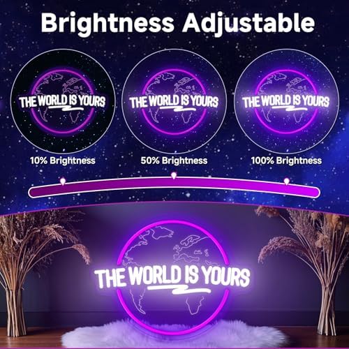 The World Is Yours Neon Sign Dimmable Carved Planet The World Is Yours LED Signs Purple Neon Sign for Bedroom Classroom Man Cave Game Room Birthday Christmas Gifts for Kids - Image 3