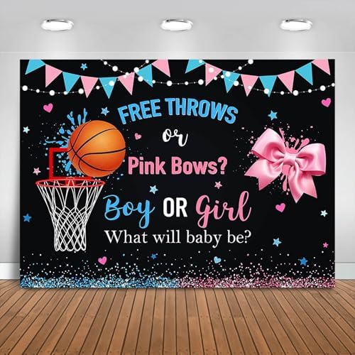 Free Throws or Pink Bows Gender Reveal Backdrop 8x6ft Basketball Bows Gender Reveal Party Decorations Background Boy or Girl He or She Banner Photo Booth Props by Fitumiw