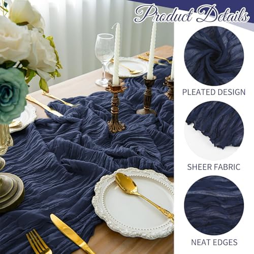 20 Pack Cheesecloth Table Runner - 17x108 Inch Navy Blue Boho Gauze Cheese Cloth Table Runners for Baby Bridal Shower Decoration Wedding Party Summer Garden Farmhouse - Image 3