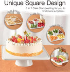 12.5" Square Ceramic Cake Stand 5-in-1 - White Pedestal Serving Platter for Wedding Birthday Party Baby Shower, Dessert Cupcake Fruit Display Stand, Multifunctional Kitchen Centerpiece - Image 4