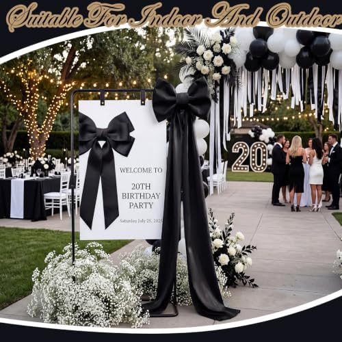 LEIFIDE Wedding Welcome Sign Stand with Giant Bow Adjustable Wedding Sign Holder with 2 Leather Hanging Straps Seating Chart Easel for Birthday Bridal Shower Home Party Decor (Black,Simple) - Image 5