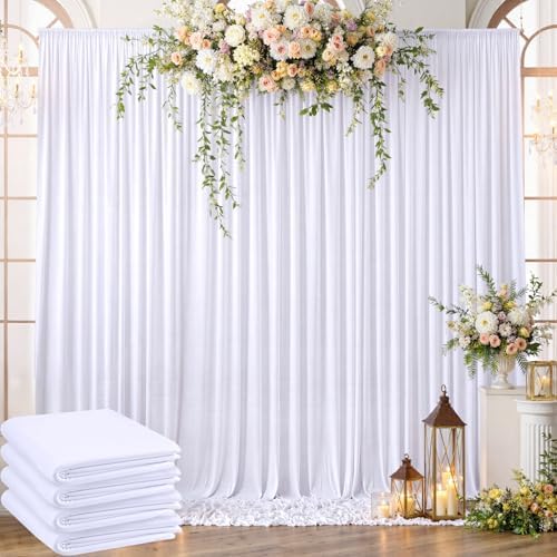 20ft x 10ft Wrinkle Free White Backdrop Curtain for Parties, 4 Panels Silk Polyester White Wedding Drapes for Backdrop 10 ft Photo Back Drop Fabric Cloth for Party Graduation Photography Background by ENJOYYOURPARTY
