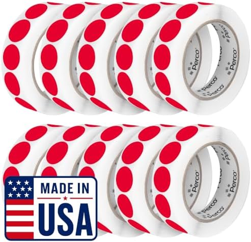 Perco Red Perforated Round Circle Dot Sticker 1-Inch Labels — 10 Rolls, 10,000 Stickers - Sale, Discount & Urgent Labels for Pricing & Alerts, Strong Adhesive - Made in USA by Perco