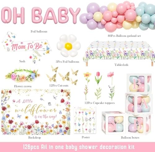 Party Inspo Wildflower Baby Shower Decorations, Baby Shower Decorations for Girl, Wild Floral Baby Shower Decorations, A Little Wildflower is On The Way Baby Shower Backdrop Balloon Cupcake Topper - Image 2