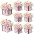 8 Set Baby Shower Centerpieces for Tables - 6 inch Wooden Boxes with Baby Letters Rustic Cube Planter Wood Blocks for Gender Reveal Party Favor (Pink) by ACMEE