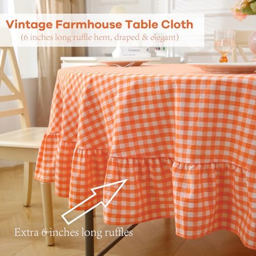 Orange White Gingham Tablecloth Round Dia.70“ - Image 5