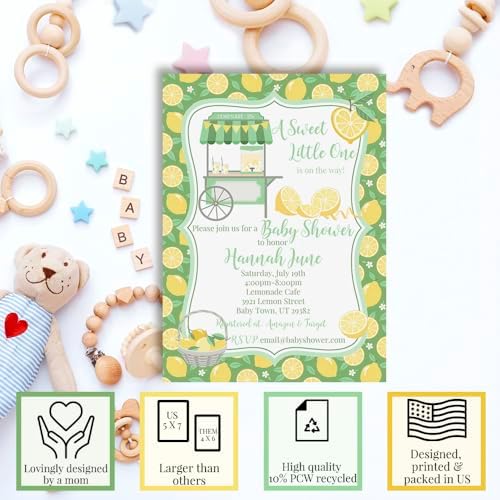 Custom Baby Shower Invites Lemon Gender Neutral Invitations for Boys or Girls, Pack of 20 5x7 Personalized Lemon Themed Invites with Envelopes - Unique Lemon Baby Shower Cards by AmandaCreation - Image 2