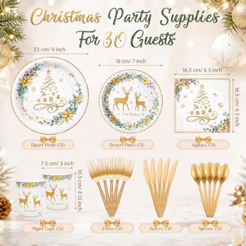 Honeydak 210 Pcs Gold Christmas Plates and Napkin Party Supplies Serves 30 - Image 3