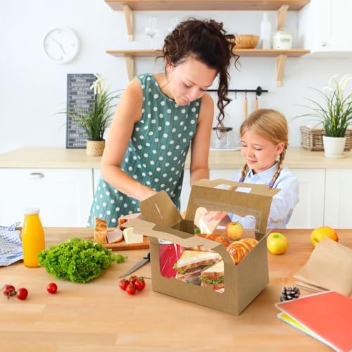 50 Pack Large Gable Box with Window, 9"x6"x6" Kraft Paper Party Favor Treat Box, Goodie Gift Boxes with Handle, Lunch Togo Boxes for Christmas Birthday Wedding Picnic Bakery Catering - Image 5