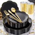 ejonirinjonir 180pcs Double Gold Rim Black Plastic Plates for Birthday by Ejonirinjonir